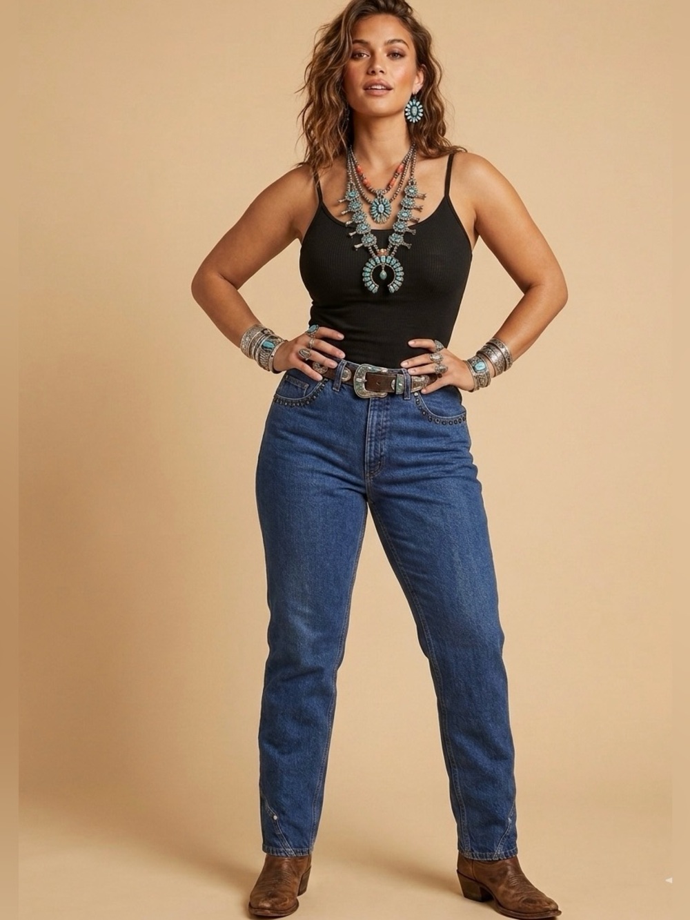 Vintage Rockies dark wash western cowgirl jeans. Large. 15/16 high waist